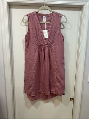 Sigrid Olsen Sleeveless V-Neck Linen Mini Dress in Rose